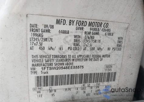 2008 Ford F-250 King Ranch/Lariat/Xl/Xlt z USA, uszkodzony, nr VIN 1FTSW20548EE55575